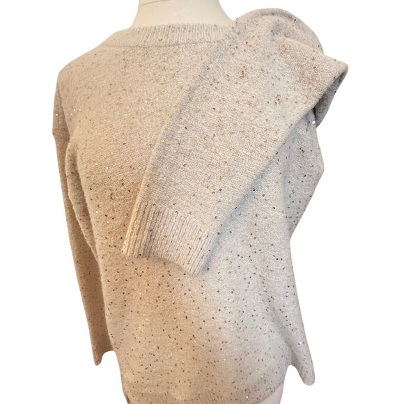 Karl Lagerfeld Paris Womens Sweater M Cream Gold Sequins‎ Keyhole Bow Clean Girl - Picture 7 of 10